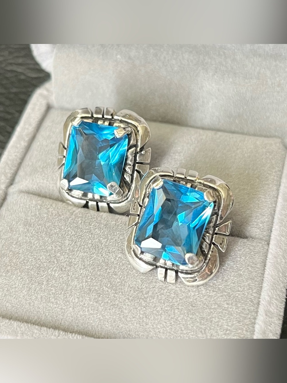 Russell Sam Navajo Sterling Silver & Blue Topaz Earrings - Signed